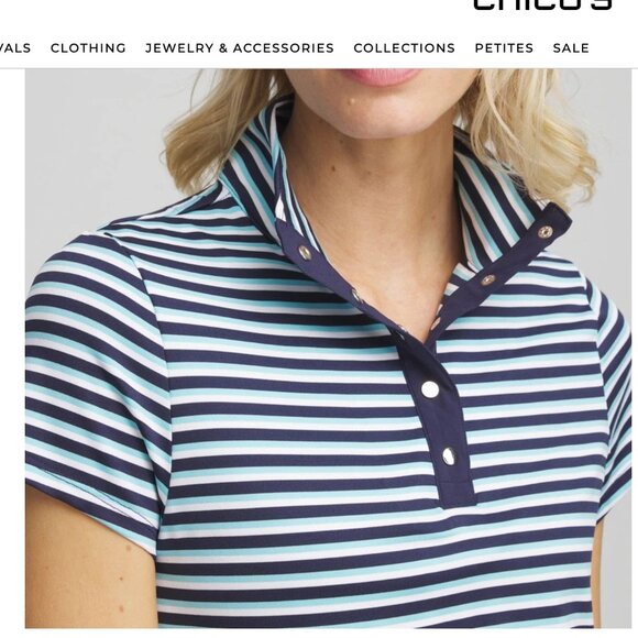 Chico's Zenerty UPF Stripe Snap Mock neck Polo size 00 in Paradiso BLue - Picture 3 of 4